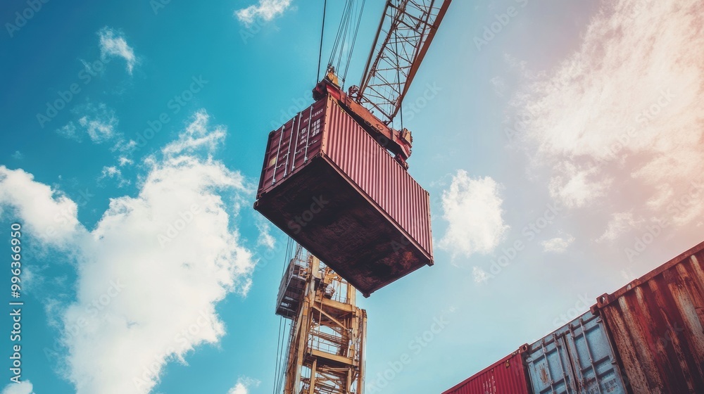 Industrial crane moving cargo container in shipping yard Industrial crane moving cargo container in shipping yard