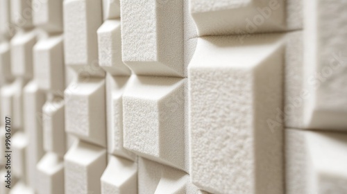 A wallpaper featuring sound absorbing white foam panels designed for acoustic treatment in recording studios