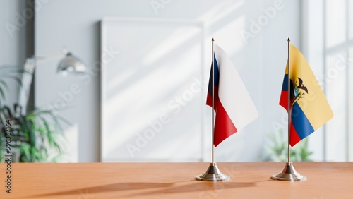 FLAGS OF CZECH REPUBLIC AND ECUADOR ON TABLE