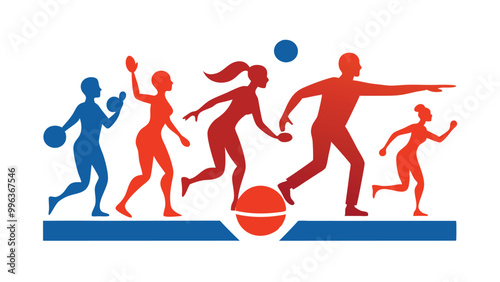Bowling people silhouettes on a white background
