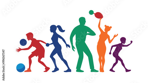 Bowling people silhouettes on a white background
