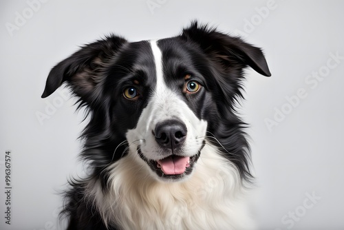 Border collie mix dog on white background, Ai Generated