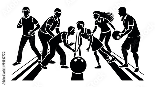 Bowling people silhouettes on a white background
