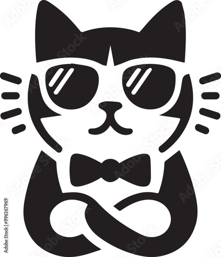 Cat with sunglasses , black color silhouette