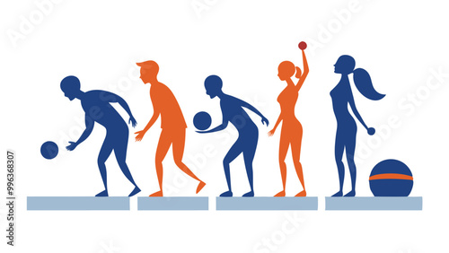 Bowling people silhouettes on a white background
