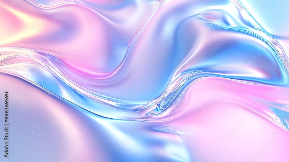 Naklejka premium A seamless iridescent neon webpunk or vaporwave aesthetic surreal wavy marble pattern in holographic pink and blue colors.