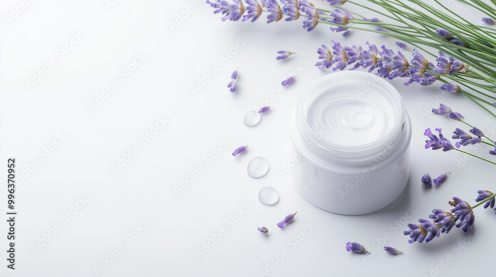 clean skincare jar mockup surrounded by lavender flowers and fresh dew drops clean skincare jar mockup surrounded by lavender flowers and fresh dew drops