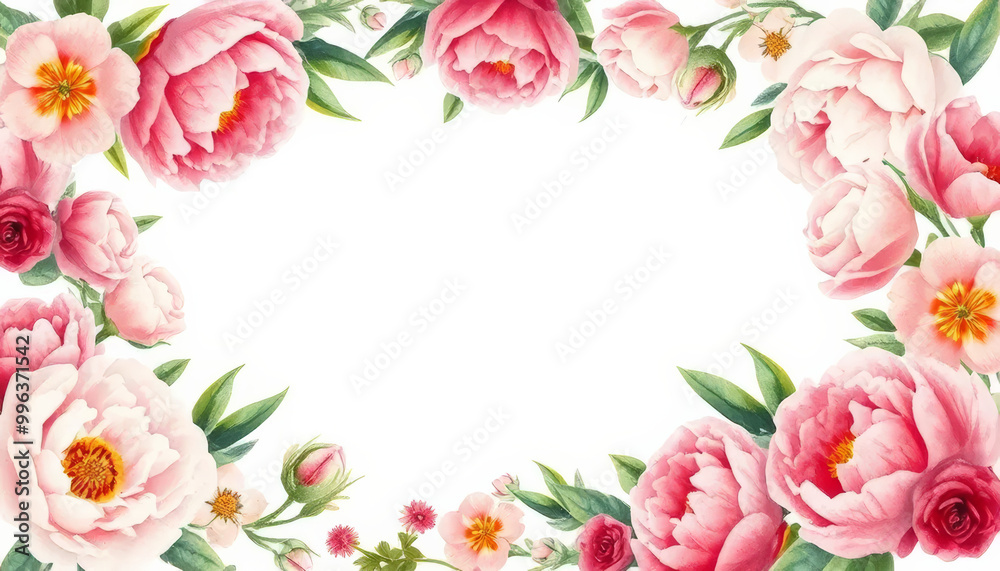 A white background with a pink flower border A white background with a pink flower border