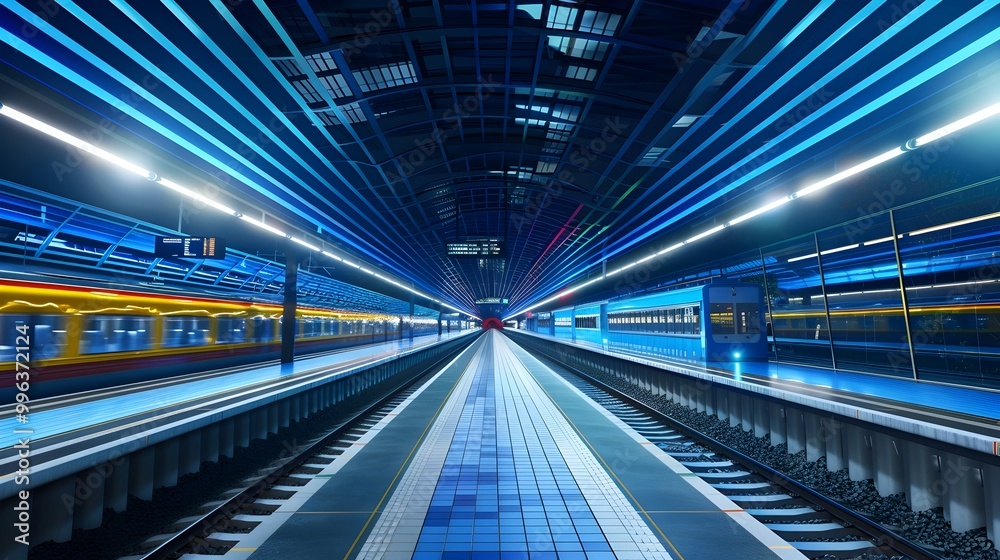 Fototapeta premium Futuristic Train Station with Energy Harvesting Tiles Generating Power from