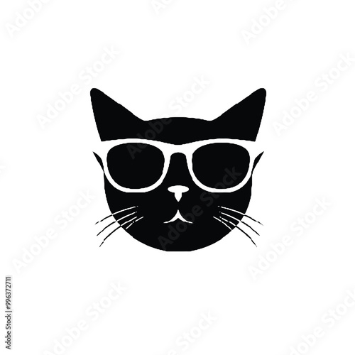 Sunglass-Wearing Black Cat Silhouette – Vector Logo, Transparent Background for Branding