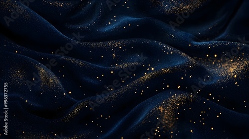 Luxurious Navy Blue Velvet Texture with Golden Glitter Accents for Premium Product Packaging Design photo