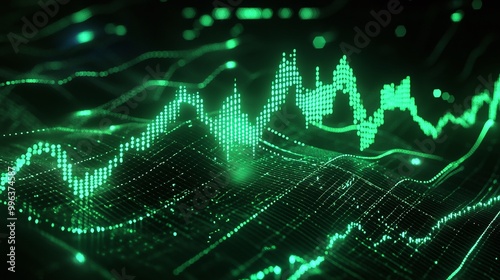 Abstract digital waveform in vivid green tones, symbolizing data flow and analysis against a dark background.