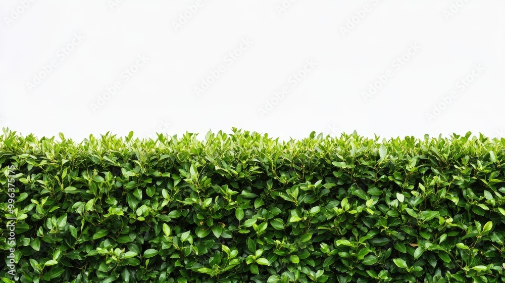 A neatly trimmed hedge stands alone against a white background, offering a vibrant green contrast. A neatly trimmed hedge stands alone against a white background, offering a vibrant green contrast.
