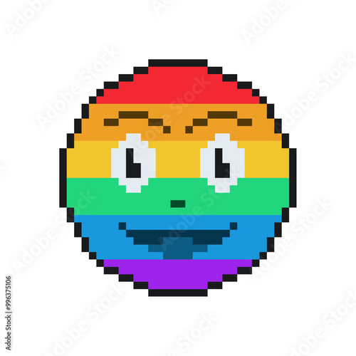 Pride Month Rainbow Colored Smile, Pixel Art Icon