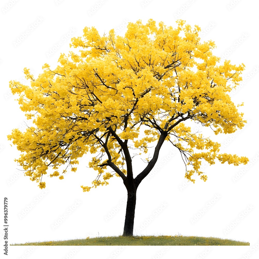 Isolated Yellow Tree with Full Canopy on White Background Spring Summer Nature Garden Isolated Yellow Tree with Full Canopy on White Background Spring Summer Nature Garden
