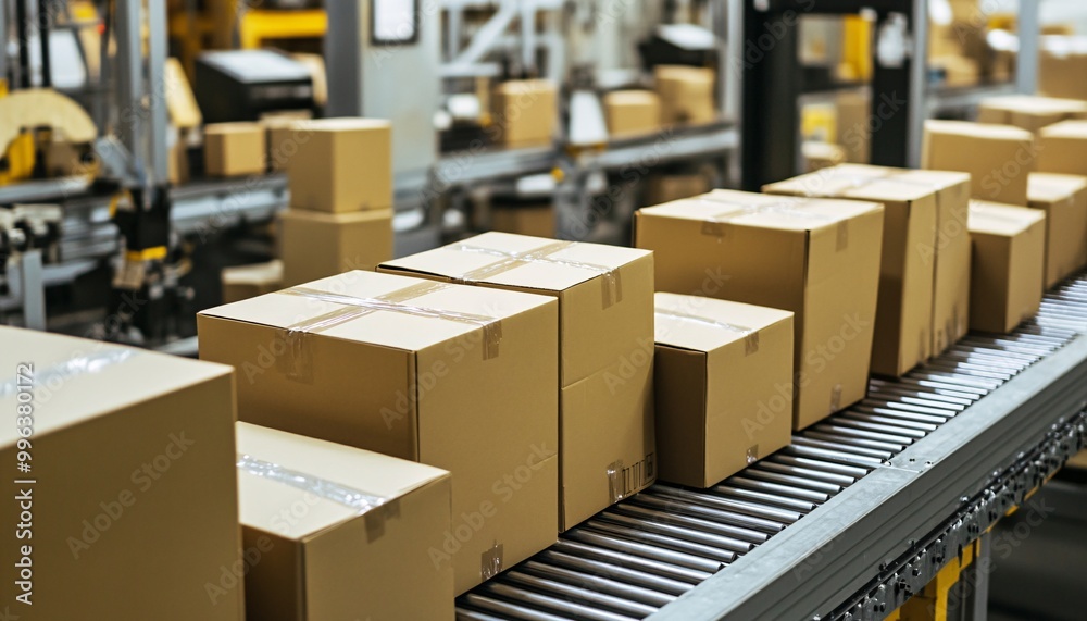 Automated packaging line showcasing advanced technology in action, illustrating the manufacturing process in a modern industrial setup. Automated packaging line showcasing advanced technology in action, illustrating the manufacturing process in a modern industrial setup.