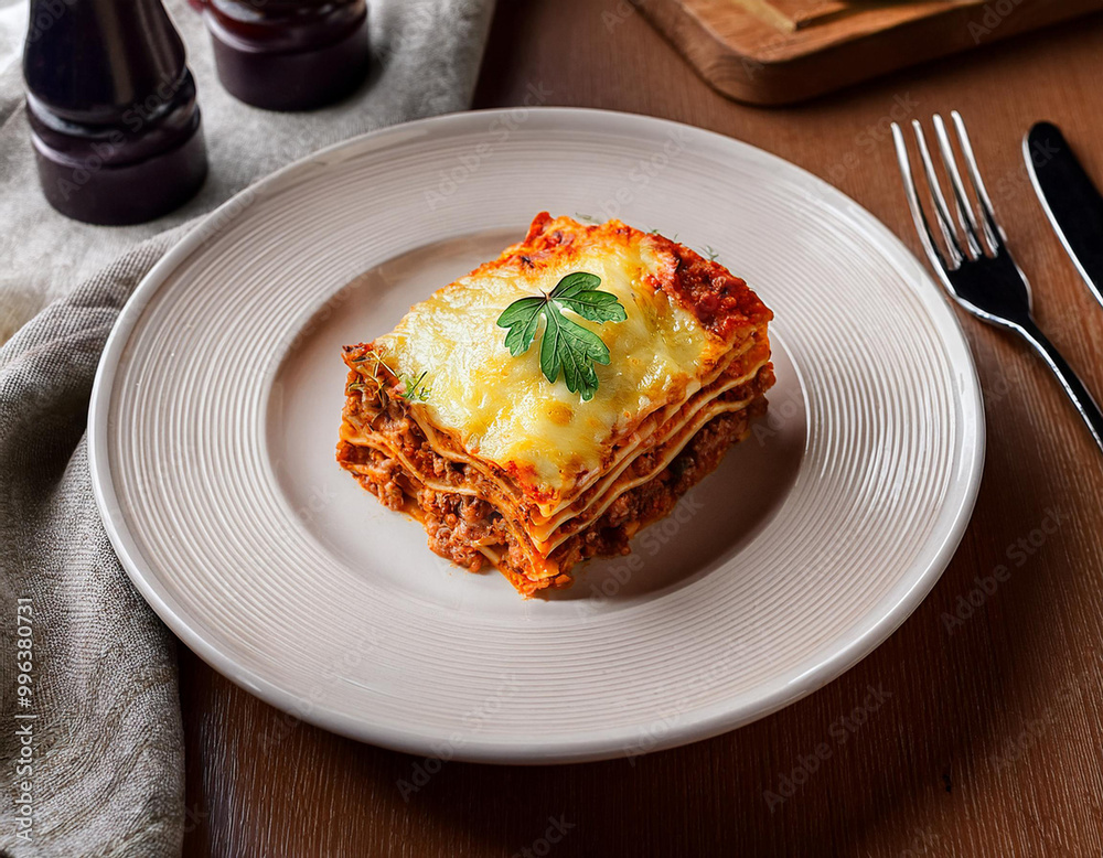 Lasagna on a plate. On the table. Lasagna on a plate. On the table.