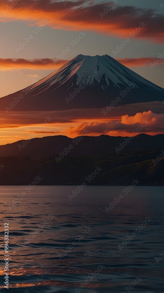 Fototapeta premium Vibrant Sunset Over Mountains with Deep Valleys and Autumn Colors