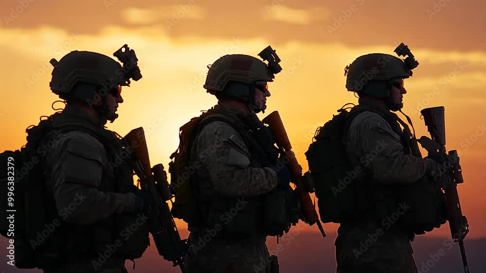 Soldiers in Silhouette During Sunset at a Military Training Site Generative AI Soldiers in Silhouette During Sunset at a Military Training Site Generative AI