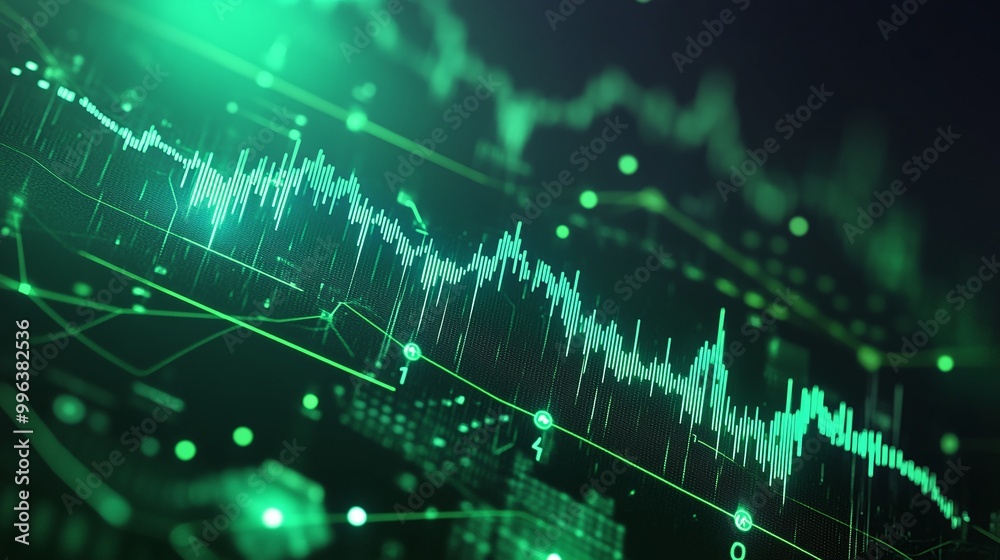 Abstract green data visualization with digital wave patterns and network signals on a dark background. Abstract green data visualization with digital wave patterns and network signals on a dark background.