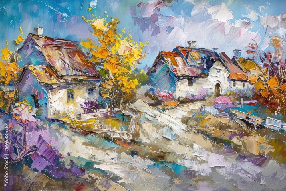 Fototapeta premium Village painting art transportation.