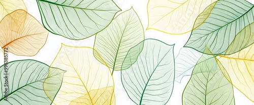 Line art abstract gold foliage modern background. Plants, leaves, branches in hand drawn pattern. Botanical jungle illustrations for banners, prints, decorations, fabrics.