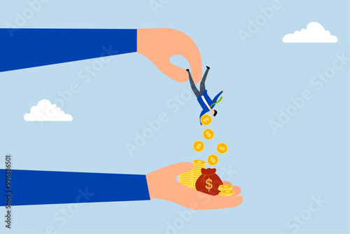 Tax hike, avaricious businessman exploits the smaller individuals by intimidating them into giving up all their money.