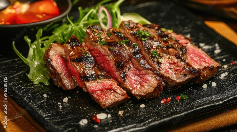Medium Rare Barbequed Sliced Beef with Rich Flavor and Inviting Aroma Medium Rare Barbequed Sliced Beef with Rich Flavor and Inviting Aroma