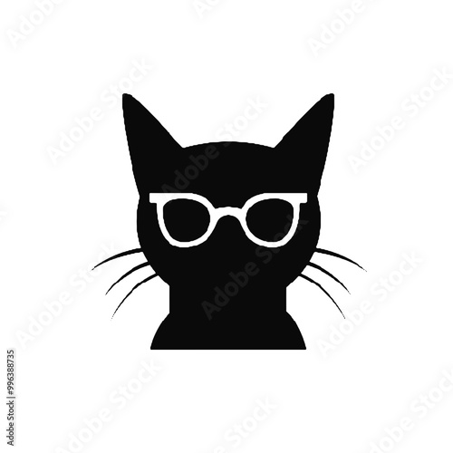 Hip Black Cat with Sunglasses Silhouette – Transparent Background, Vector Illustration