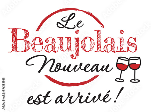 Obraz na płótnie Le Beaujolais Nouveau est arrivé ! - Tonneau et verres de vin qui trinquent - Illustration vectorielle avec fond transparent. Illustration EPS, JPEG, et PNG w salonie