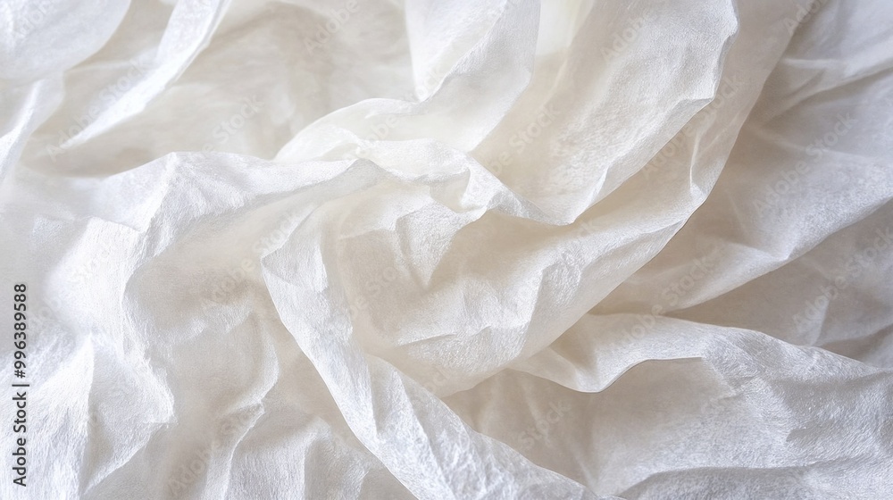 Obraz premium Crumpled paper napkin texture in soft white for creative design and artistic concepts