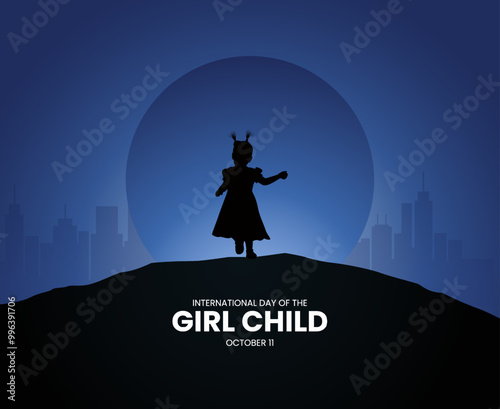 International day of the Girl child creative concept. girl child day creative design for banner, poster. Happy girl vector.