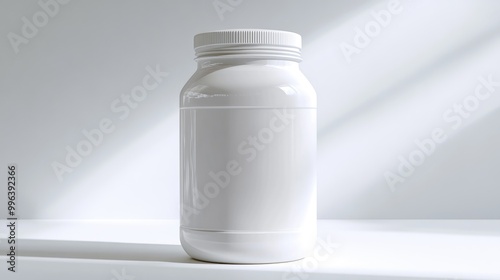 Large plastic jar for protein with an unmarked label