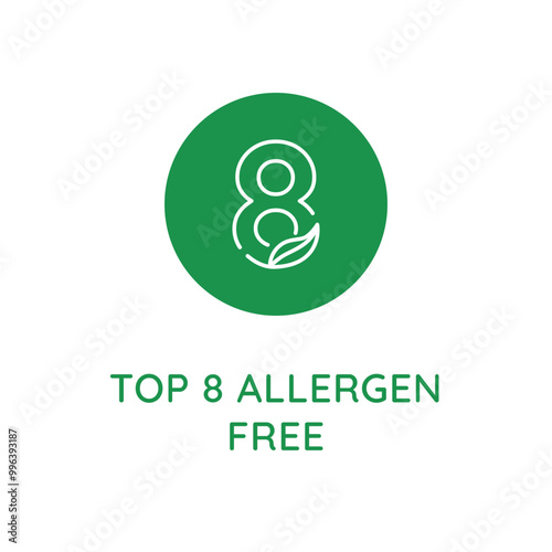 Vector line design element, badge and icon for food and cosmetics packaging in mono linear style - top 8 allergen 8