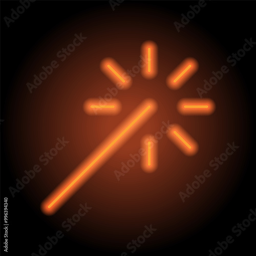 Sparkler, bengal fire simple icon vector. Flat design. Orange neon on black background