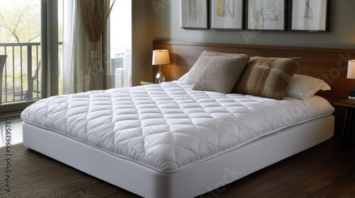 Elegant white mattress protector offering hygiene and comfort Highlight its waterproof and stain resistant qualities for a restful night s sleep photo