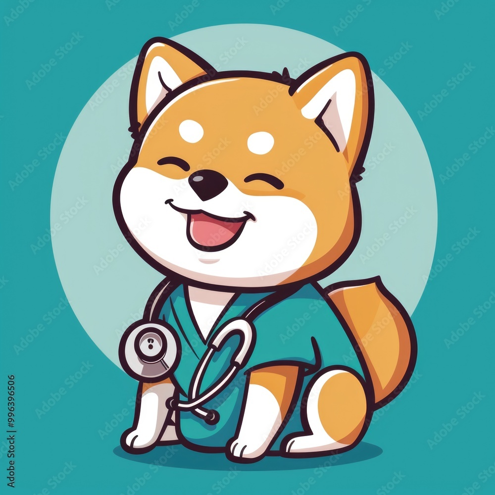 A cartoon dog wearing a stethoscope, great for medical or educational illustrations A cartoon dog wearing a stethoscope, great for medical or educational illustrations