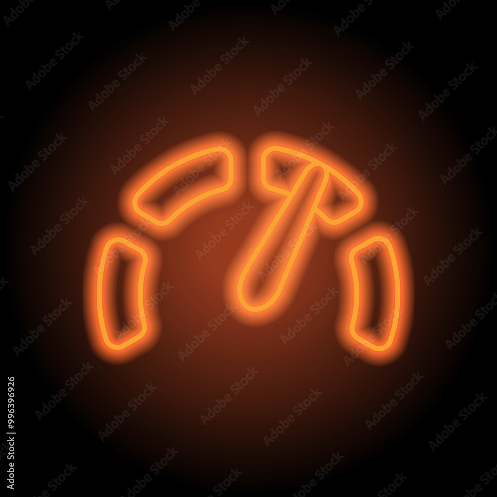 Speedometer simple icon vector. Flat design. Orange neon on black background Speedometer simple icon vector. Flat design. Orange neon on black background