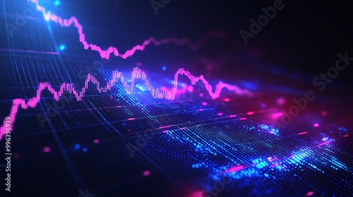 Colorful digital graph depicting stock market trends with neon lights against a dark background.