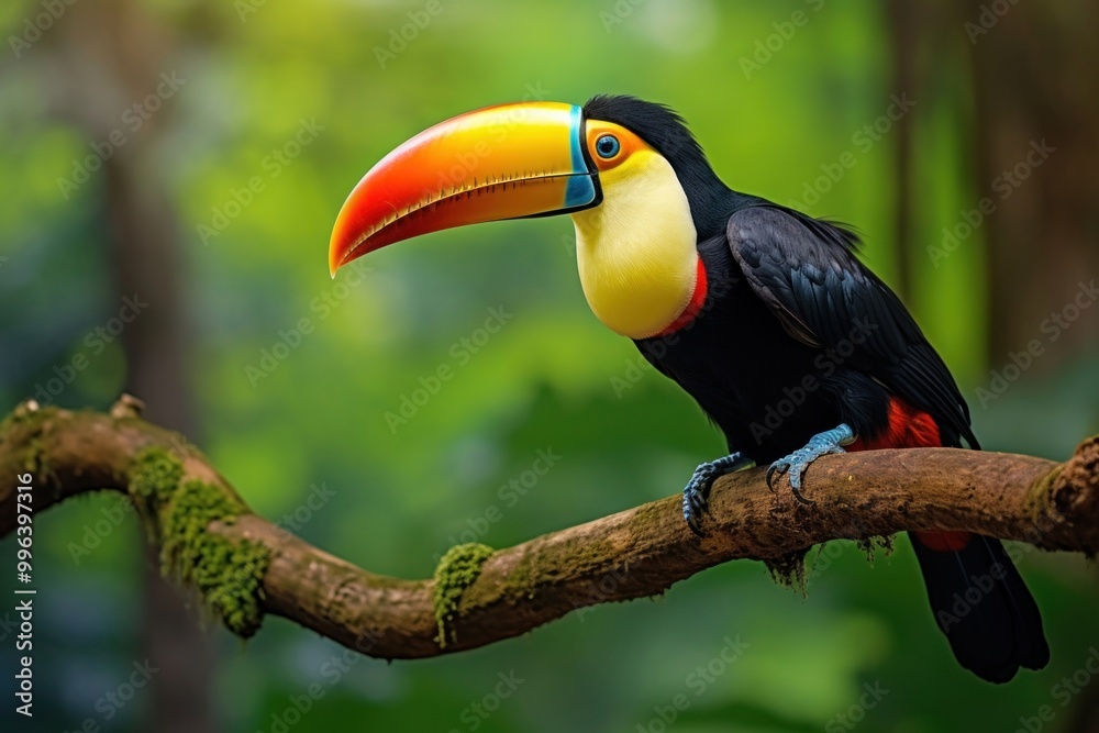 Fototapeta premium Toucan tropical bird toucan animal branch.