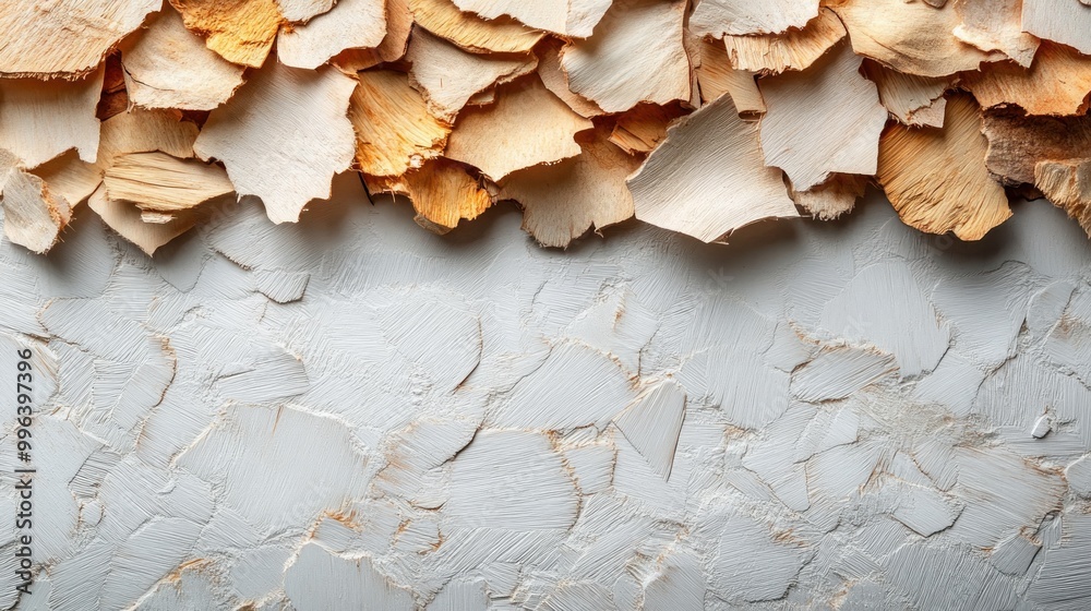 Textured layers of paint and wood shavings create a unique backdrop. Textured layers of paint and wood shavings create a unique backdrop.