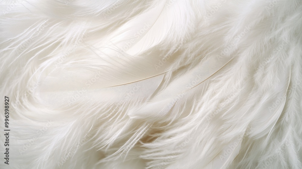 Close up of soft white feathers forming a light and delicate texture ideal for subtle backgrounds Close up of soft white feathers forming a light and delicate texture ideal for subtle backgrounds