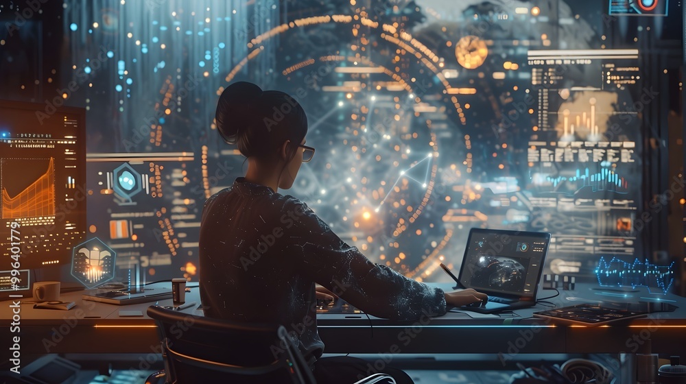 Obraz premium Digital Creating in a Quantum Secured Virtual Studio with Real Time Across Multiple Locations
