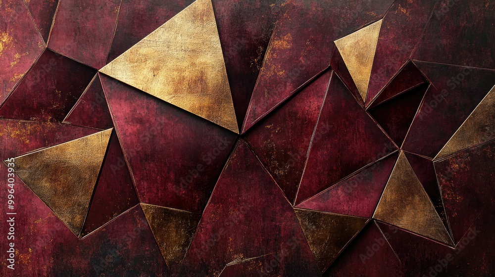 An opulent background featuring polygonal shapes in dark burgundy and gold, with metallic highlights and a sleek, elegant design. An opulent background featuring polygonal shapes in dark burgundy and gold, with metallic highlights and a sleek, elegant design.