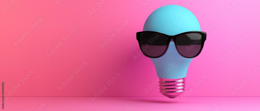 Light bulb with sunglasses, colorful design on pink background. Light bulb with sunglasses, colorful design on pink background.