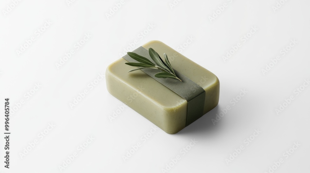 Olive soap bar packaged in a mock up soap wrap box on a clean white background Olive soap bar packaged in a mock up soap wrap box on a clean white background