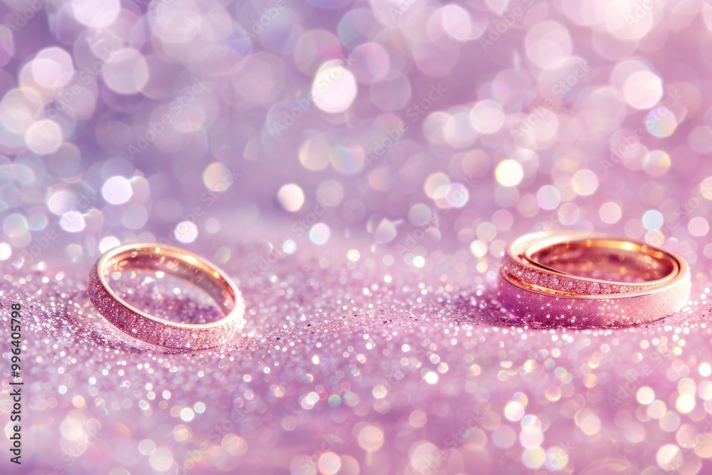 Two gold wedding rings sit on a smooth, reflective surface Two gold wedding rings sit on a smooth, reflective surface