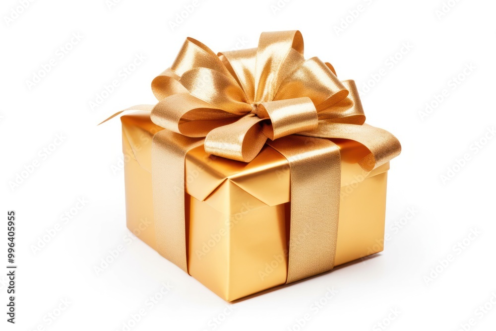 Obraz premium A beautifully wrapped golden gift box with a shimmering golden bow