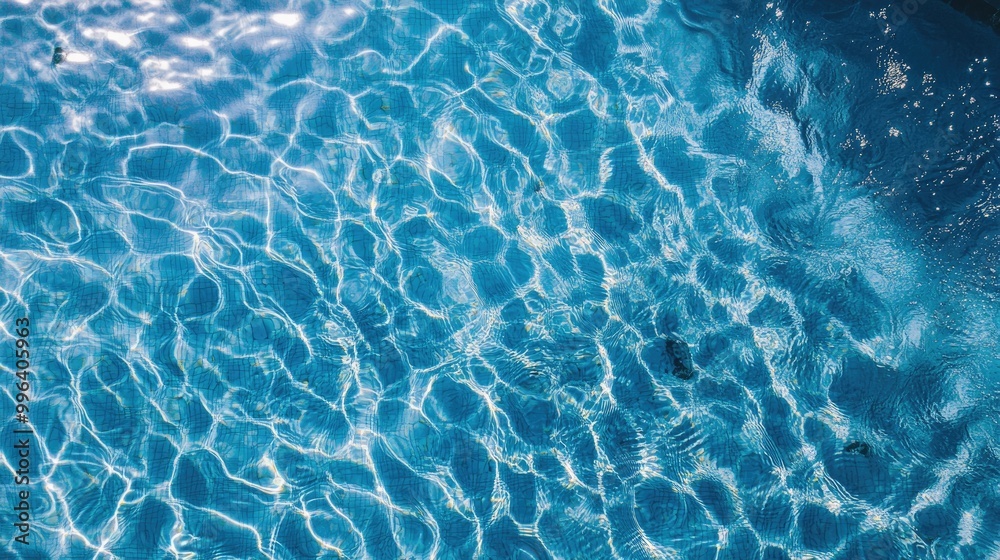 Fototapeta premium Water ripples create patterns on a blue tiled swimming pool surface Aerial perspective