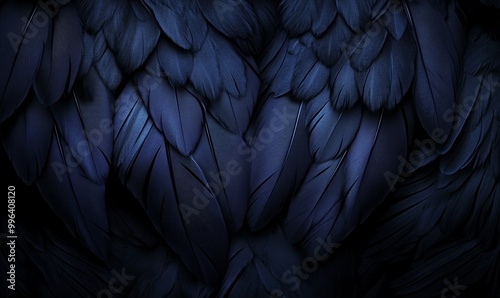 Black feathers background as abstract wallpaper header, Stock